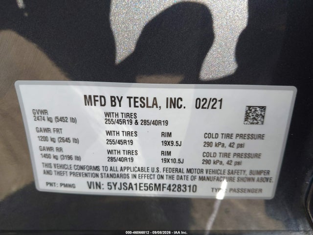 5YJSA1E56MF428310 Tesla Model S Long Range Dual Motor All-wheel Drive