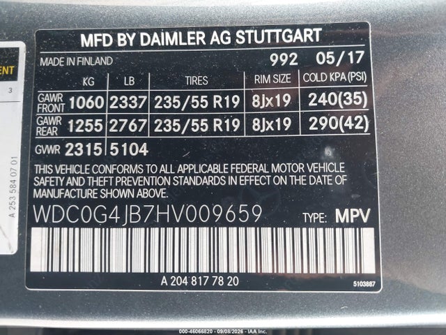 Продаж на аукціоні авто 2017 Mercedes-benz Glc 300, vin: WDC0G4JB7HV009659, номер лоту: 46066820