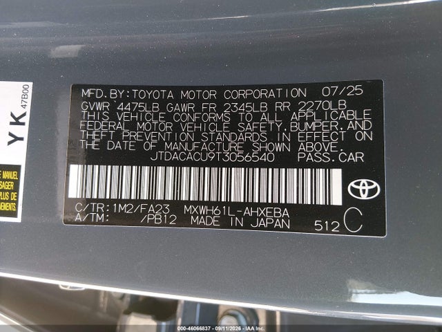 Aukcja sprzedaży 2026 Toyota Prius Plug-in Hybrid Se, vin: JTDACACU9T3056540, numer aukcji: 46066837