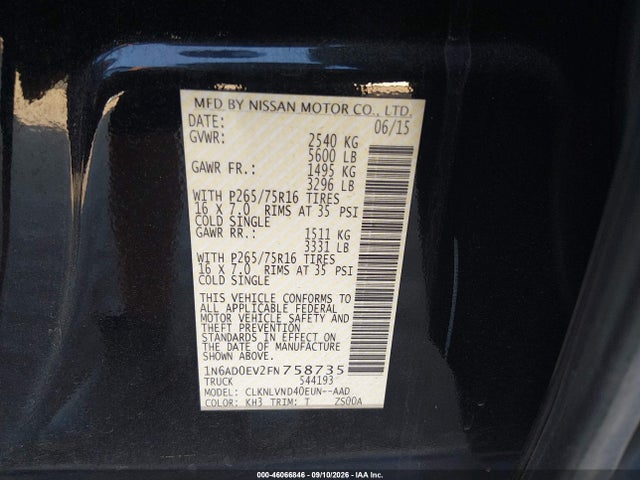 Aukcja sprzedaży 2015 Nissan Frontier Pro-4x, vin: 1N6AD0EV2FN758735, numer aukcji: 46066846