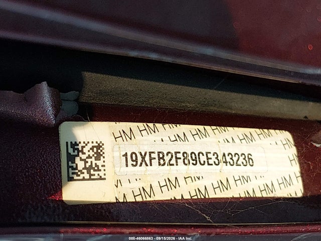 46066863 :رقم المزاد ، 19XFB2F89CE343236 vin ، 2012 Honda Civic Ex مزاد بيع
