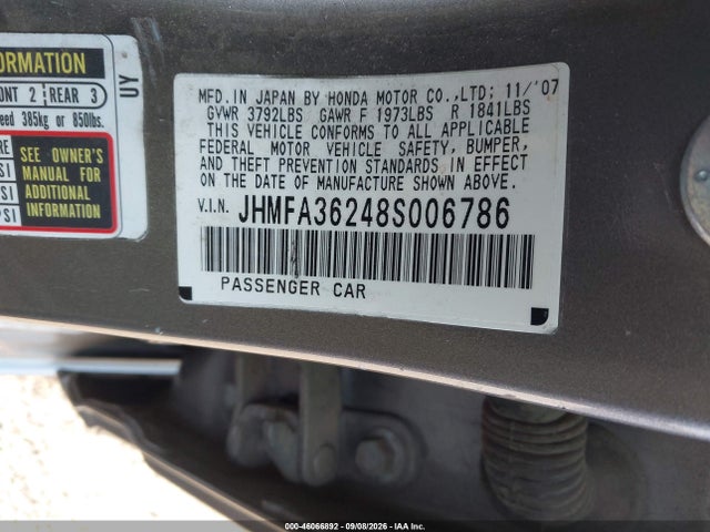 Aukcja sprzedaży 2008 Honda Civic Hybrid, vin: JHMFA36248S006786, numer aukcji: 46066892