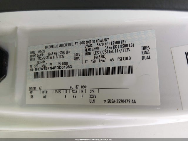46066895 :رقم المزاد ، 1FDWE3FN4PDD01983 vin ، 2023 Ford E-350 Cutaway مزاد بيع