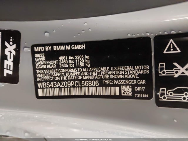 2023 Bmw M4 Competition Xdrive მანქანა იყიდება აუქციონზე, vin: WBS43AZ09PCL56806, აუქციონის ნომერი: 46066933