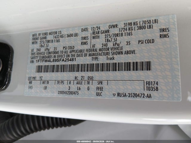 Продаж на аукціоні авто 2025 Ford F-150 Tremor, vin: 1FTFW4L89SFA25481, номер лоту: 46066942