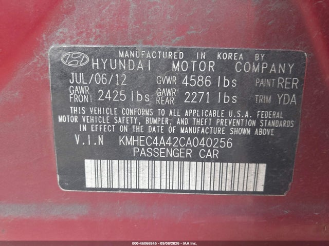 Продажа на аукционе авто 2012 Hyundai Sonata Hybrid, vin: KMHEC4A42CA040256, номер лота: 46066945