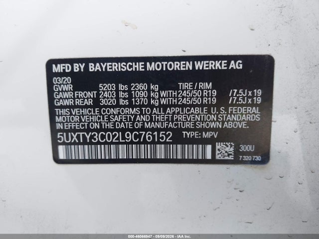 Продажа на аукционе авто 2020 Bmw X3 Sdrive30i, vin: 5UXTY3C02L9C76152, номер лота: 46066947