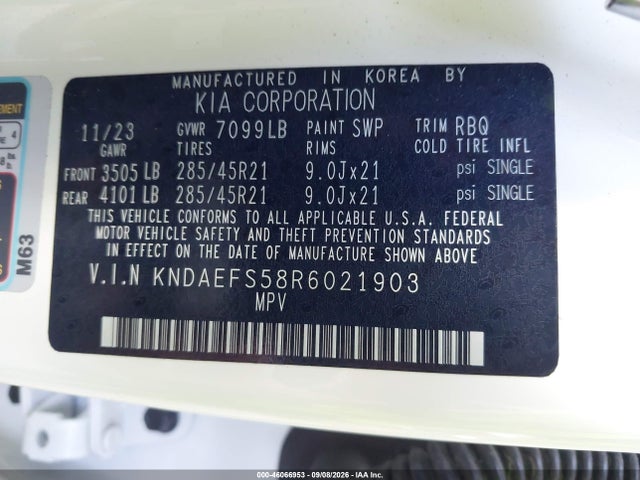Aukcja sprzedaży 2024 Kia Ev9 Gt-line, vin: KNDAEFS58R6021903, numer aukcji: 46066953
