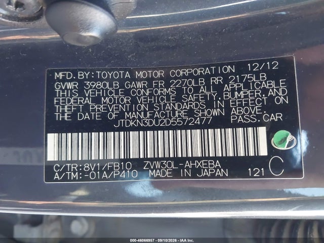 46066957 :رقم المزاد ، JTDKN3DU2D5572477 vin ، 2013 Toyota Prius Three مزاد بيع