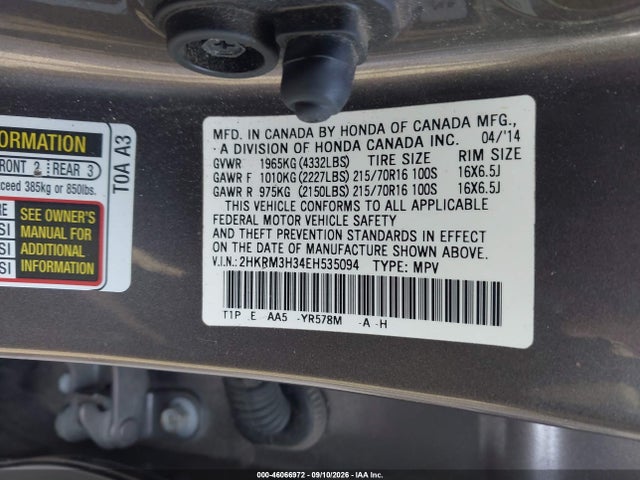 Продаж на аукціоні авто 2014 Honda Cr-v Lx, vin: 2HKRM3H34EH535094, номер лоту: 46066972