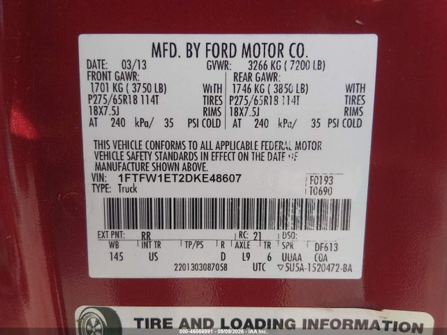 Продажа на аукционе авто 2013 Ford F-150 Xlt, vin: 1FTFW1ET2DKE48607, номер лота: 46066991