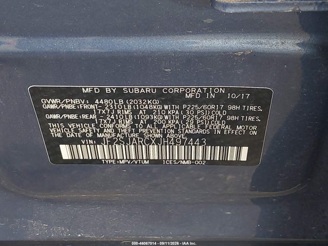 Продажа на аукционе авто 2018 Subaru Forester 2.5i Limited, vin: JF2SJARCXJH497443, номер лота: 46067014