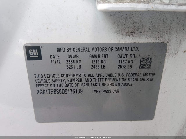 46067037 :رقم المزاد ، 2G61T5S30D9176139 vin ، 2013 Cadillac Xts Premium مزاد بيع