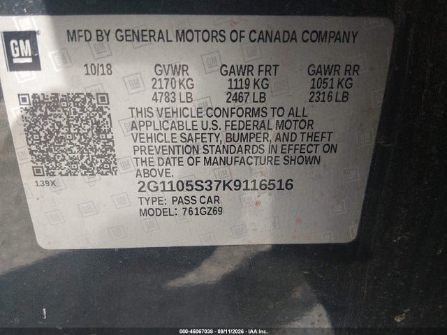 Продажа на аукционе авто 2019 Chevrolet Impala Premier, vin: 2G1105S37K9116516, номер лота: 46067038