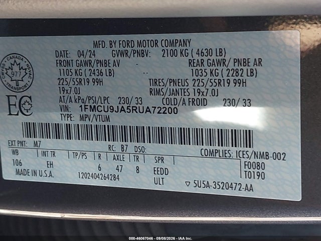 Ford Escape Platinum 2024 1FMCU9JA5RUA72200 Image 9