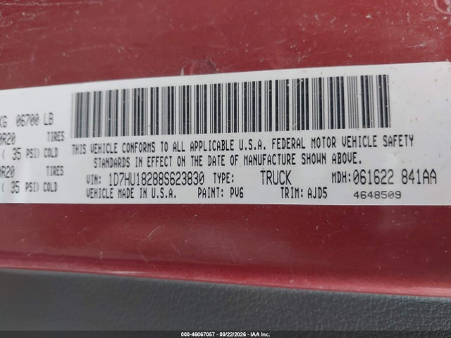 Продаж на аукціоні авто 2008 Dodge Ram 1500 Slt, vin: 1D7HU18288S623830, номер лоту: 46067057