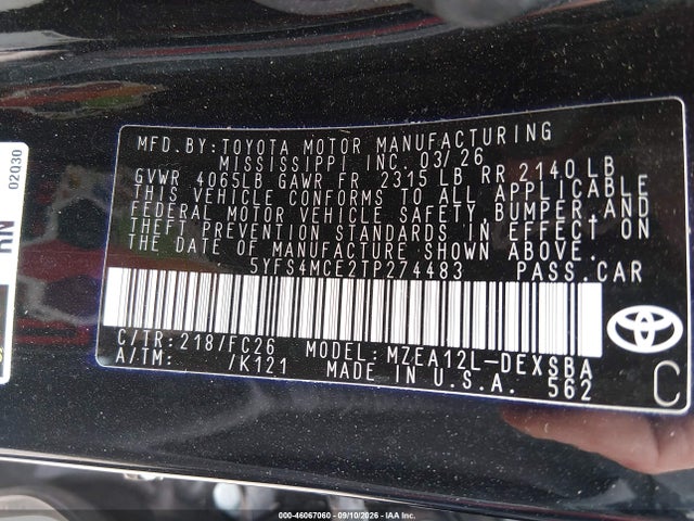 Aukcja sprzedaży 2026 Toyota Corolla Se, vin: 5YFS4MCE2TP274483, numer aukcji: 46067060