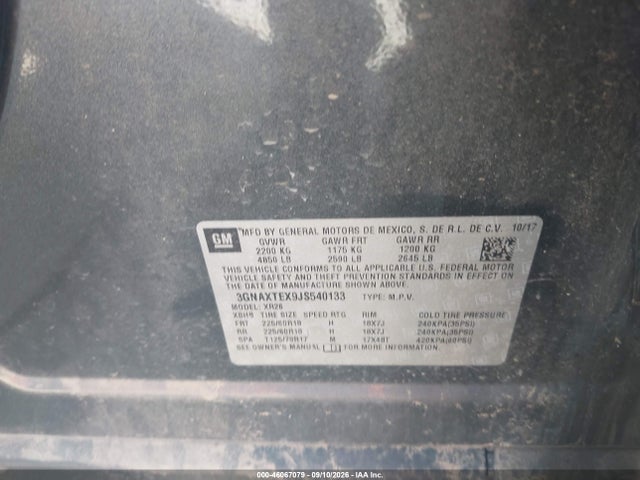 46067079 :رقم المزاد ، 3GNAXTEX9JS540133 vin ، 2018 Chevrolet Equinox Lt مزاد بيع