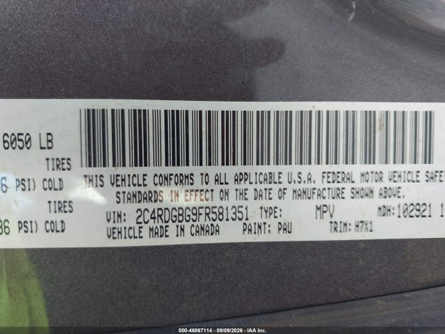 Aukcja sprzedaży 2015 Dodge Grand Caravan Se, vin: 2C4RDGBG9FR581351, numer aukcji: 46067114