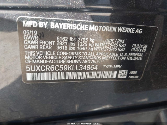 46067124 :رقم المزاد ، 5UXCR6C59KLL34864 vin ، 2019 Bmw X5 Xdrive40i مزاد بيع