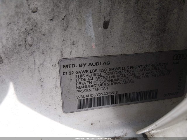 Продаж на аукціоні авто 2022 Audi A3 Premium 40 Tfsi Front-wheel Drive S Tronic, vin: WAUAUDGY0NA046518, номер лоту: 46067128