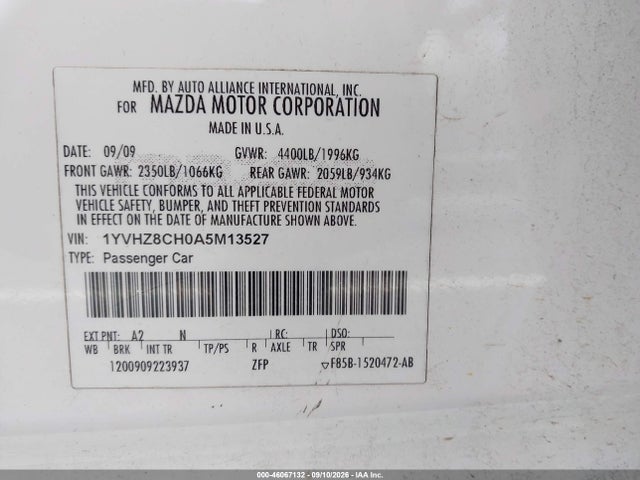 Продаж на аукціоні авто 2010 Mazda Mazda6 I Grand Touring, vin: 1YVHZ8CH0A5M13527, номер лоту: 46067132