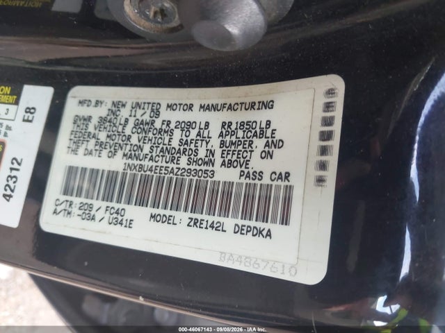 2010 Toyota Corolla Le მანქანა იყიდება აუქციონზე, vin: 1NXBU4EE5AZ293053, აუქციონის ნომერი: 46067143