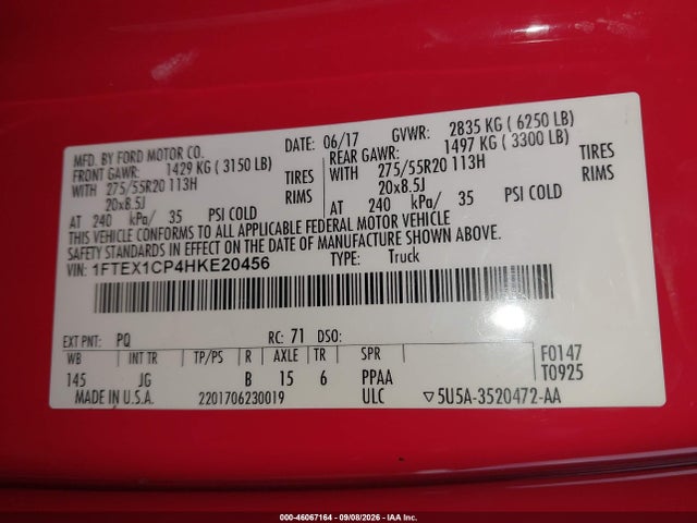 Ford F-150 Xl 2017 1FTEX1CP4HKE20456 Image 9
