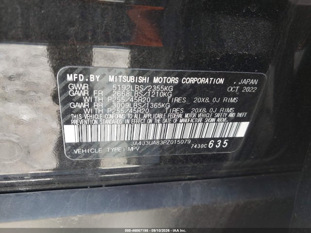 Продажа на аукционе авто 2023 Mitsubishi Outlander Se 2.5 2wd/se Black Edition 2wd/se Special Edition 2wd, vin: JA4J3UA83PZ015079, номер лота: 46067198
