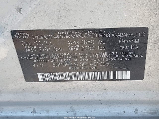 Продаж на аукціоні авто 2014 Hyundai Elantra Se, vin: 5NPDH4AE5EH461023, номер лоту: 46067210