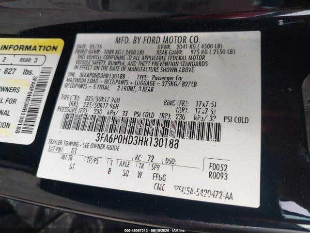 Продаж на аукціоні авто 2017 Ford Fusion Se, vin: 3FA6P0HD3HR130188, номер лоту: 46067213