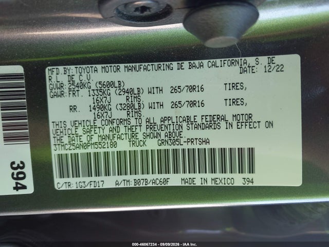 46067234 :رقم المزاد ، 3TMCZ5AN0PM552180 vin ، 2023 Toyota Tacoma Trd Off Road مزاد بيع
