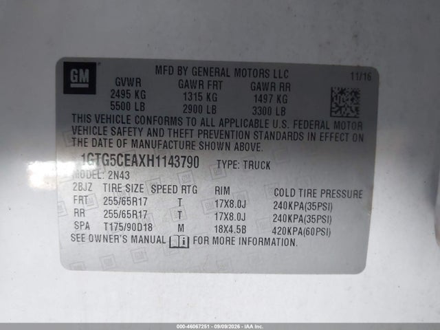 Aukcja sprzedaży 2017 Gmc Canyon Sle, vin: 1GTG5CEAXH1143790, numer aukcji: 46067251