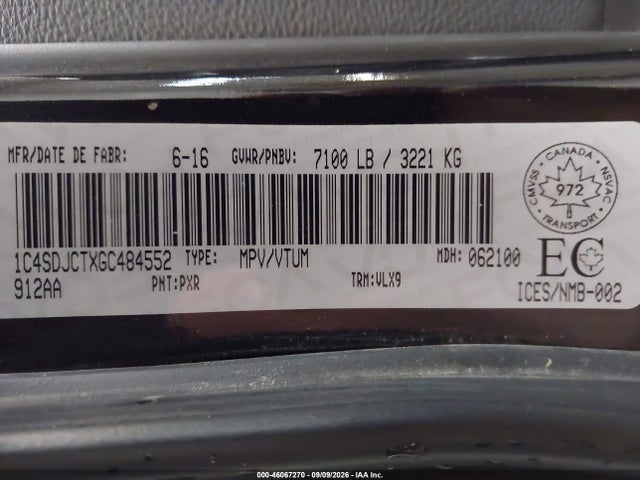 Aukcja sprzedaży 2016 Dodge Durango R/t, vin: 1C4SDJCTXGC484552, numer aukcji: 46067270