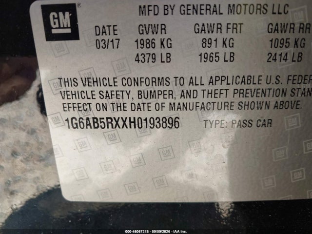Продаж на аукціоні авто 2017 Cadillac Ats Luxury, vin: 1G6AB5RXXH0193896, номер лоту: 46067286