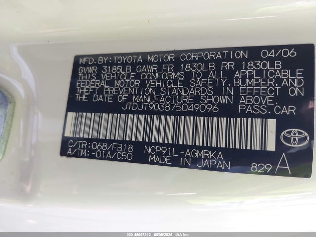 Продаж на аукціоні авто 2007 Toyota Yaris, vin: JTDJT903875049096, номер лоту: 46067312