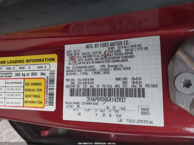 Продаж на аукціоні авто 2016 Ford Fusion Se, vin: 3FA6P0HD0GR142927, номер лоту: 46067318