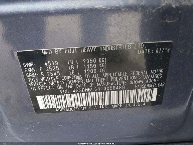 Aukcja sprzedaży 2015 Subaru Legacy 2.5i Limited, vin: 4S3BNBL61F3008489, numer aukcji: 46067334