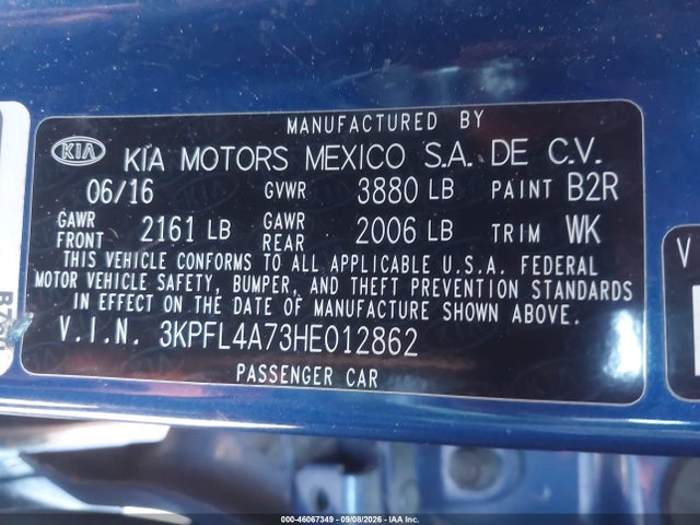 Продажа на аукционе авто 2017 Kia Forte Lx, vin: 3KPFL4A73HE012862, номер лота: 46067349