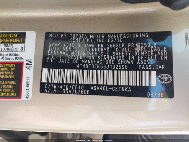 Продажа на аукционе авто 2011 Toyota Camry Le, vin: 4T1BF3EK5BU132598, номер лота: 46067356