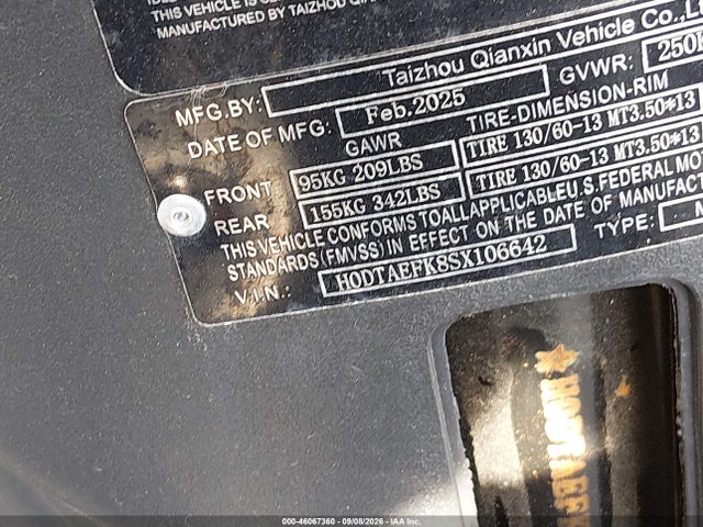 46067360 :رقم المزاد ، H0DTAEFK8SX106642 vin ، 2025 Other Other مزاد بيع
