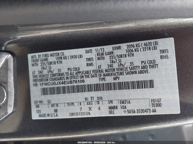 Aukcja sprzedaży 2014 Ford Escape Titanium, vin: 1FMCU0JX4EUB76106, numer aukcji: 46067363