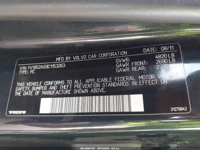 Продажа на аукционе авто 2012 Volvo S80 3.2/3.2 Platinum/3.2 Premier Plus, vin: YV1952AS9C1153263, номер лота: 46067397