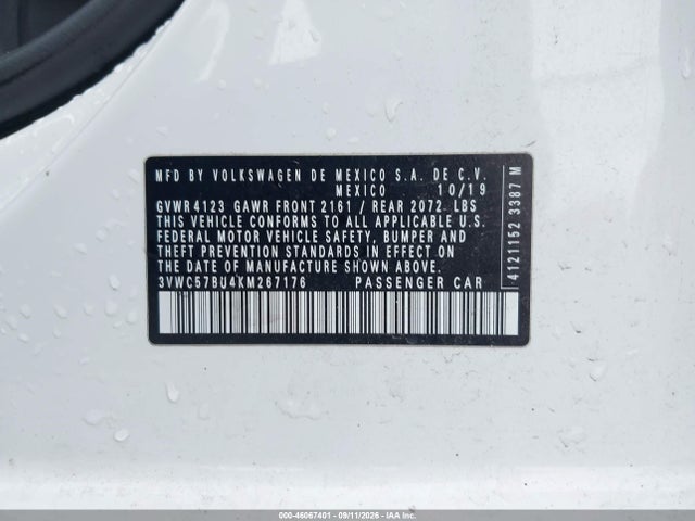 46067401 :رقم المزاد ، 3VWC57BU4KM267176 vin ، 2019 Volkswagen Jetta 1.4t R-line/1.4t S/1.4t Se مزاد بيع