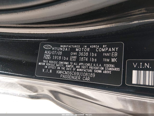 Продаж на аукціоні авто 2009 Hyundai Accent Gs, vin: KMHCM36C69U108189, номер лоту: 46067431