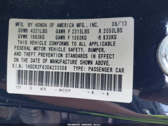 Продажа на аукционе авто 2013 Honda Accord Ex-l, vin: 1HGCR2F83DA233058, номер лота: 46067441