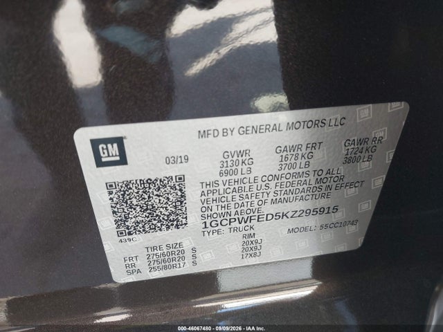 Aukcja sprzedaży 2019 Chevrolet Silverado 1500 High Country, vin: 1GCPWFED5KZ295915, numer aukcji: 46067480