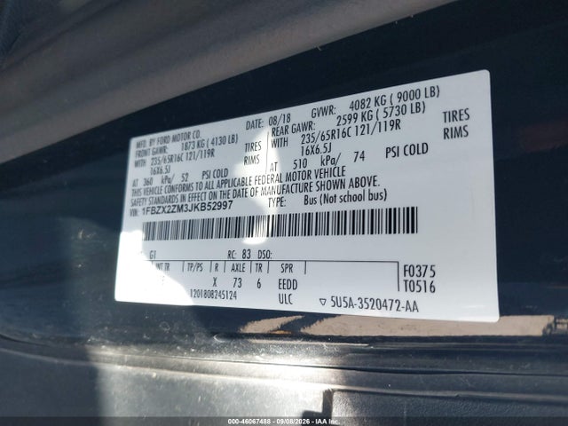 Ford Transit-350 Xl 2018 1FBZX2ZM3JKB52997 Image 9