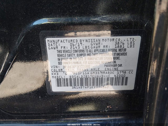 Aukcja sprzedaży 2019 Nissan Sentra Sv, vin: 3N1AB7AP1KY374860, numer aukcji: 46067510