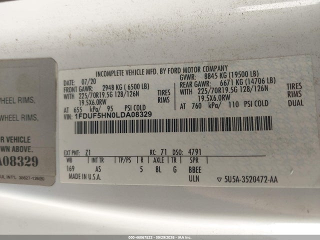 Aukcja sprzedaży 2020 Ford F-550 Chassis Xl, vin: 1FDUF5HN0LDA08329, numer aukcji: 46067522